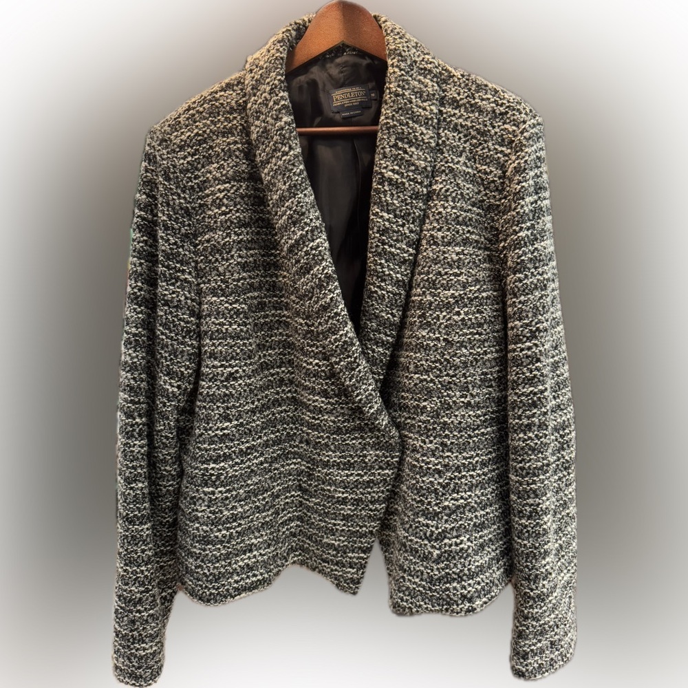 Pendleton Womens Boucle Blazer Jacket Sz 18 Tweed Black White Career Office Wool